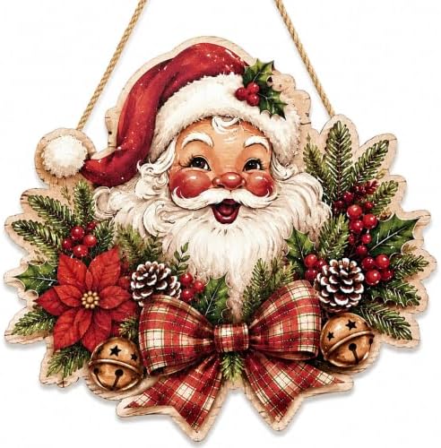 Christmas Decorations - 2D Printed Flat Vintage Santa Claus Welcome Sign by OHOME
