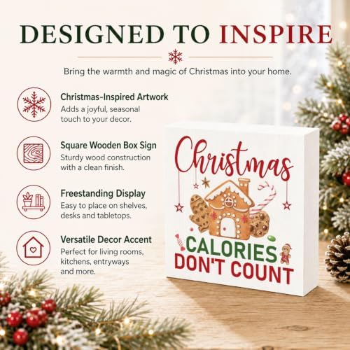 Christmas Calories Don't Count Wood Box Sign, Funny Kitchen Shelf Decor - Image 4