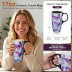 Topadorn 17oz Ceramic Travel Mug with Lid, Watercolor Butterfly Coffee Mug - Image 6