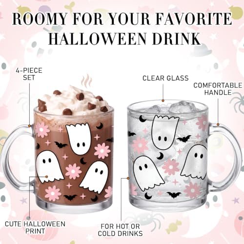 LemonRoad 4 Pack Halloween Glass Coffee Mugs 12 oz Ghost Cups with Handles - Image 5