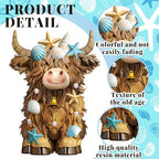2 Pcs Coastal Highland Cow Figurines Decor, Beach Ocean Style - Image 4