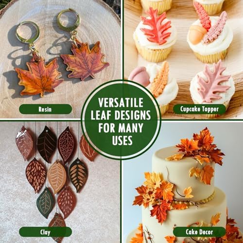 HKNMTT Leaf Fondant Silicone Mold Small Maple Shapes, 34 Cavity Tree Fern Leaves Rose Flower for Cake Cupcake Topper Craft Decorating Sugar Candy Clay Plant Moulds DIY BPA Free - Image 6