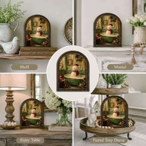 Snowman Bathtub Arched Table Sign, Christmas Farmhouse Shelf Decor - Image 5
