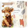 Highland Cow Gifts Women 16oz Drinking Glass Cups with Lid Straws by Shejdgart