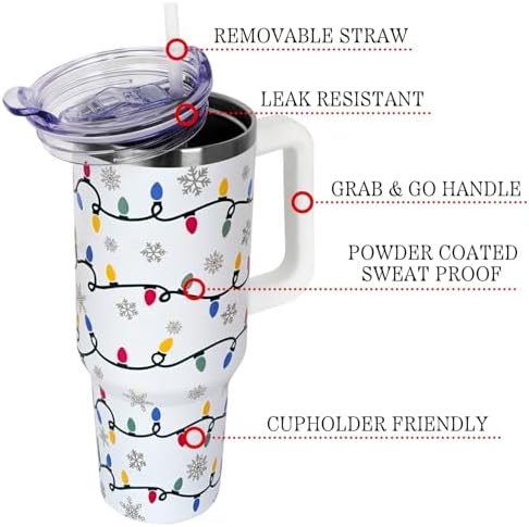 Christmas Tumbler 40 oz, Cute Holiday Drinking Cup, Stainless Steel Travel Mug with Handle and Straw Lid - Image 3