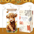 Highland Cow Gifts Women 16oz Drinking Glass Cups with Lid Straws - Image 2