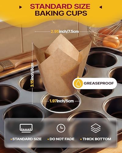 Katbite Tulip Cupcake Liners 200PCS, Standard Size Muffin Baking Cups Brown - Image 3