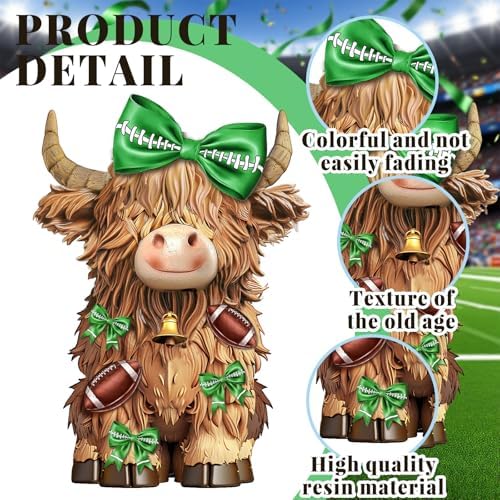 2 Pack Football Highland Cow Figurine Resin Football Decor - Image 3