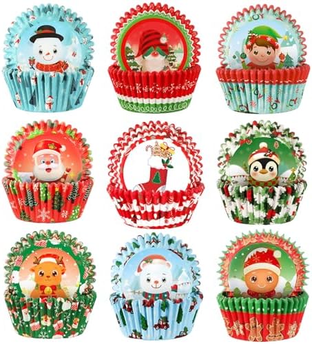 SANNIX 450pcs Christmas Cupcake Liners, 9 Patterns, Santa Snowman Christmas by SANNIX
