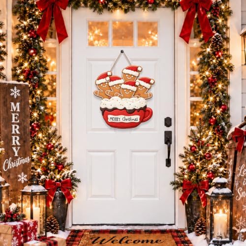 Gingerbread Christmas Decorations Merry Christmas Hanging Wooden Sign - Image 2