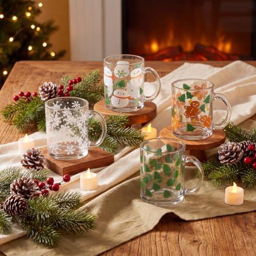 Bokon 4 Pcs Christmas Glass Coffee Mugs with Handle, 12 oz - Image 6