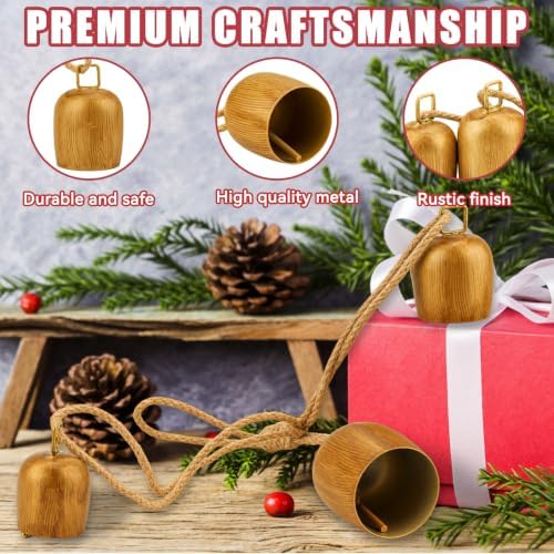 Christmas Jingle Bells Vintage Gold Brass Bells with Jute Rope - Image 3