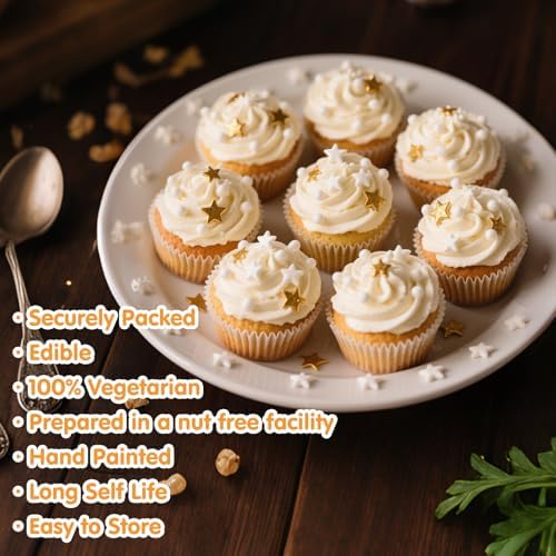Edible Candy Star Sprinkles for Cake Decorations,Gold White Sprinkle Mix - Image 6