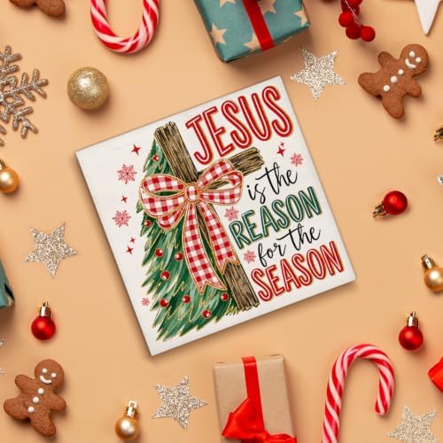 Christian Christmas Decor, Jesus is the Reason for the Season Wooden Sign - Image 4