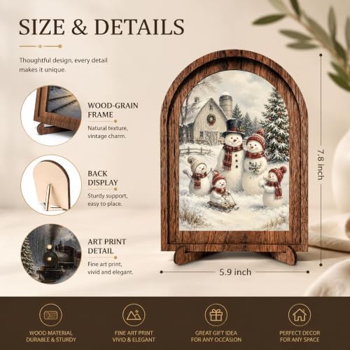 Snowman Family Arched Table Sign, Christmas Farmhouse Shelf Decor - Image 2