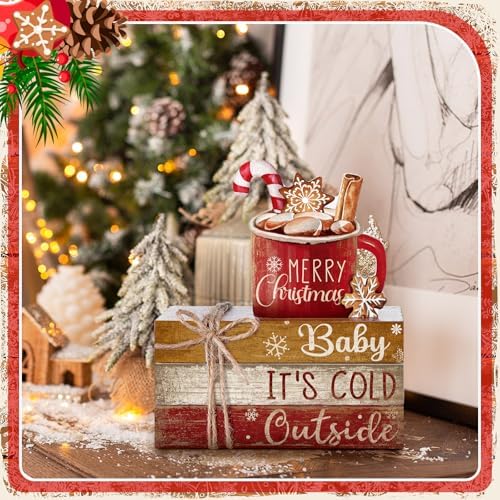 4 Pcs Christmas Table Decorations Indoor, Hot Cocoa Wood Sign - Image 5