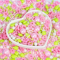 Edible Sprinkles for Cake Decorations,Pink White Pearls and Jimmies,Heart and Flowers,Bright Green Balloons Sprinkle Mix,Spring Candy Sprinkles for Cakes,Cupcakes,Dessert Tables & Party Favors,Food Grade Sugar Decorating for Brunch,Wedding Birthday & S... by Sugarzy