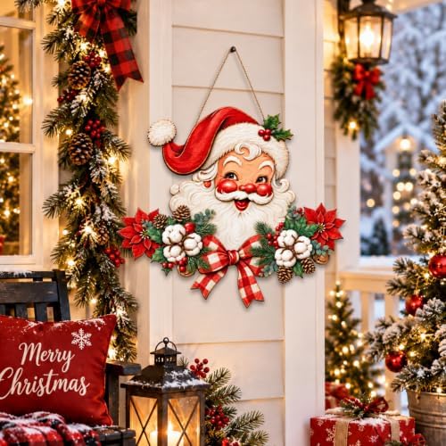 Christmas Decorations Vintage Santa Hanging Wood Sign for Front Door Decor - Image 4