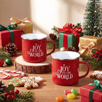 Willinglong 2 Pcs Joy to The World Christmas Mugs Gift 12 oz Enamel Cup - Image 4