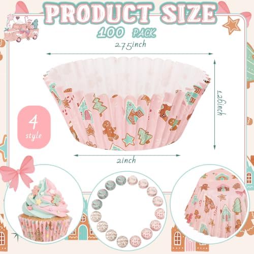 Yungyan 400 Pcs Gingerbread Cupcake Liners, Christmas Baking Supply, Pastel - Image 2