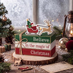 4 Pcs Christmas Table Decorations Reindeer Sleigh Wood Book Signs - Image 6