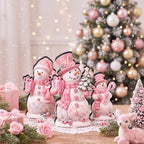 Suzile 3 Pcs Christmas Pink Candy Snowman Decoration Wooden Indoor Decor - Image 4