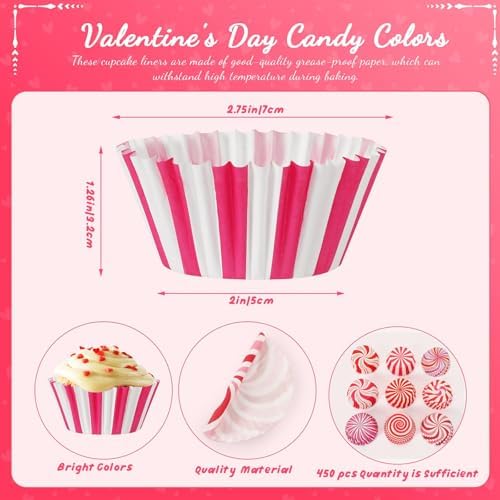 SANNIX 450Pcs Pink Cupcake Liners, Pink Red White Cupcake Wrappers Paper Wraps Muffin Liners for Wedding Birthday Valentines Day Party Candy Cake Decorations Supplies - Image 2