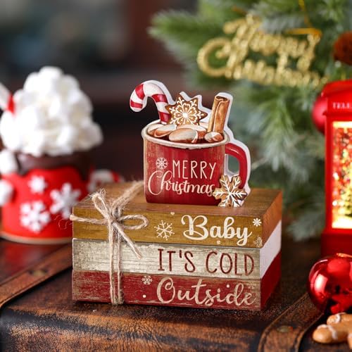 4 Pcs Christmas Table Decorations Indoor, Hot Cocoa Wood Sign - Image 3