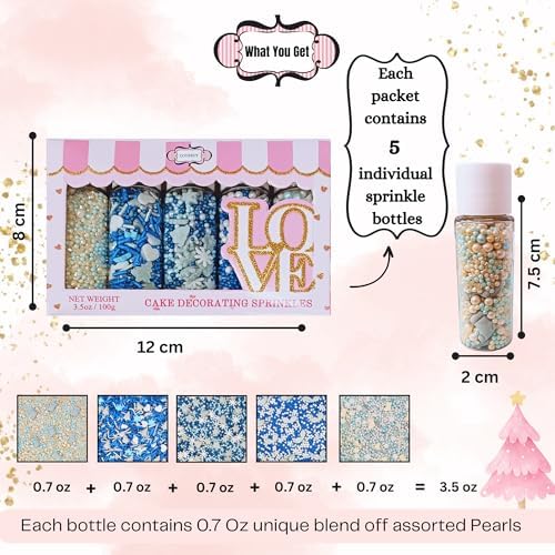 Confect Christmas Sprinkles | Holiday Sprinkles - Blue White & Gold Pearls Sparkling sugar I Christmas Tree Stocking & Snowflakes s for Dessert Decorating- 5 Oz - Image 4