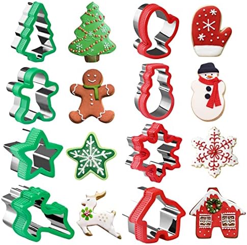 Christmas Cookie Cutter Set - 8 Piece Holiday Cookies Molds with Comfort Grip for Xmas Party Supplies/Favors - Including Glove, Snowman, Gingerbread Man, Star, Snowflakes, Christmas Tree, etc by Toekt