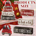 Moucuny 4 Pcs Christmas Truck Table Decor Wooden Farmhouse Block Signs - Image 2