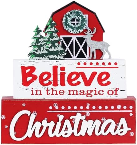 MEETYAMOR Christmas Decor, Large Size 3-Layered Wood Block with in the magic of believe Sign Christmas Table Decor, Farmhouse Rustic Xmas Decorations Indoor for Home, Mantle, Shelf, Living Room by MEETYAMOR