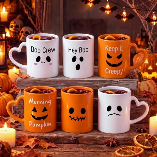 Halloween Coffee Mugs with Heart Handles, 6 Pack 10 Oz Cups by Pickmesh