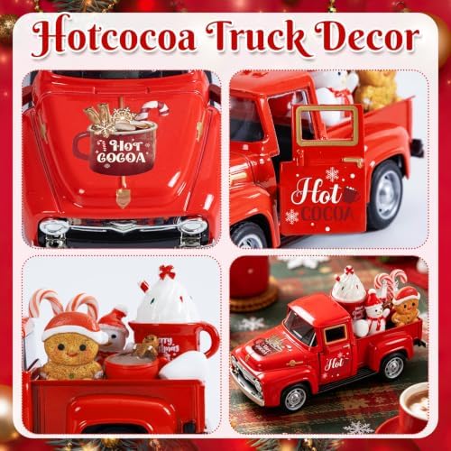 5 Inch Hot Cocoa Red Truck Christmas Decor Vintage Truck Tiered Tray Decor - Image 2