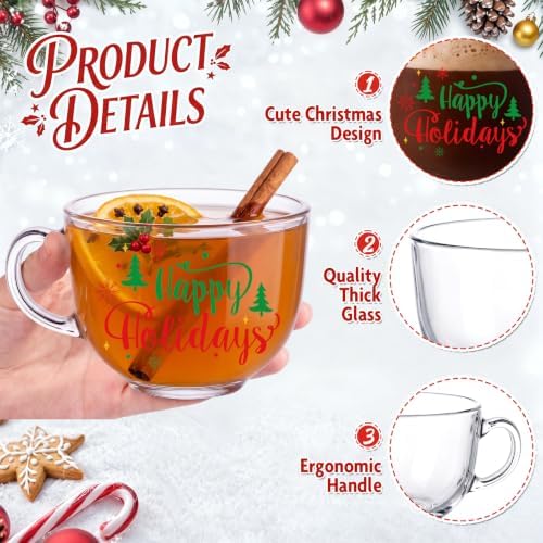 Patelai Glass Christmas Coffee Mugs 14 oz Snowflake Tree, 6 Pcs, Cute - Image 4