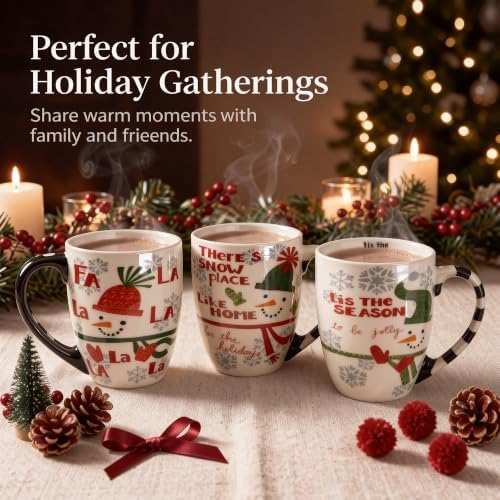 Topadorn 18 oz Christmas Mugs Set of 4, Ceramic Coffee Cups with Snowman & Christmas Hat Design - Gift for Family and Friends, Ideal for Holiday Party, Hot Chocolate, Tea - Image 4