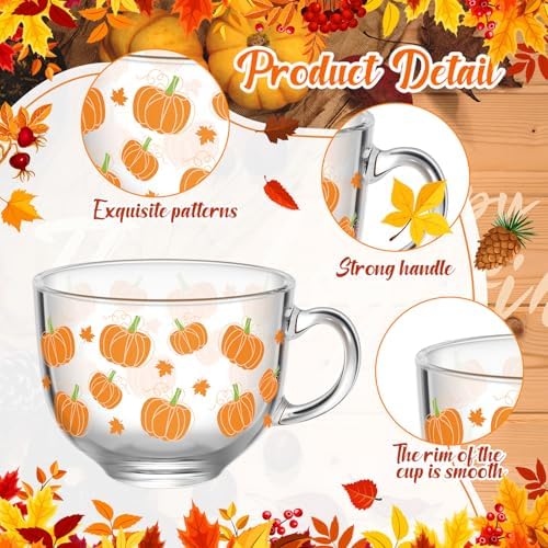 Sliner 6 Pcs Fall Pumpkin Coffee Mugs 16 oz Glass Irish Cups with Handle - Image 3
