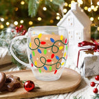 JarThenaAMCS Christmas Double Wall Glass Coffee Mugs 12Oz Colorful Xmas Light Bulb Insulated Glasses Clear Espresso Cups with Handle for Winter Holiday Supplies, Set of 2 - Image 5
