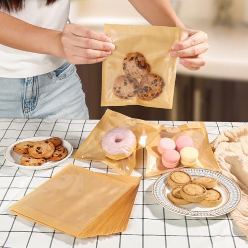 Cookie Bags Individual Heat Sealable Small Brown Paper Bags with Window - Image 5