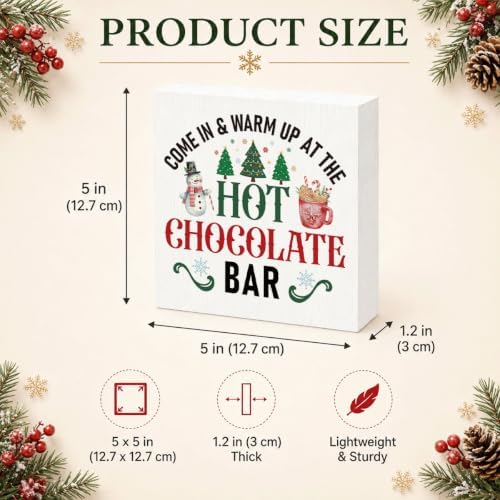 Hot Chocolate Bar Sign, Christmas Coffee Station Wood Box Decor for Shelf - Image 3
