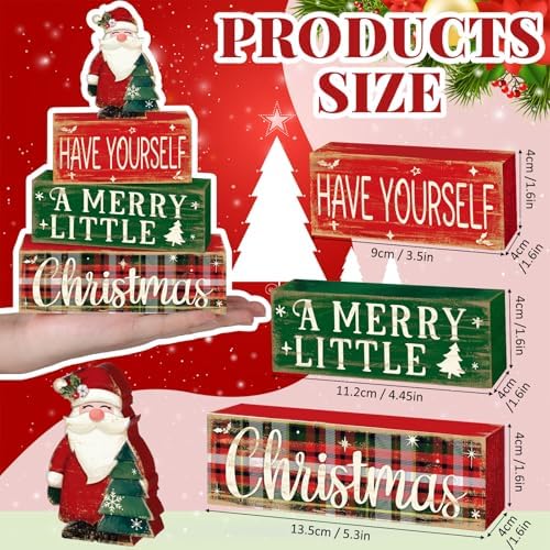 Moucuny 4 Pcs Christmas Table Decor Wooden Santa Claus Decorations - Image 2
