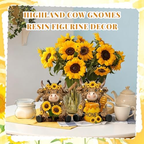 2 Pack Bee Highland Cow Figurine Decor, Bee Deor for Home - Image 2