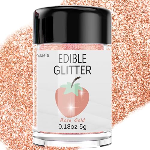 Rose Gold Edible Glitter for Cakes Drinks - Colaele 5 grams Food Grade Luster Dust Glimmer Powder Metallic Fancy Food Decorating Sprinkle Brew Glitter Dust Decorations Beverage Candy Dessert, Vegan by Enjoyyourcolorfullife