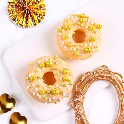 Gold Sprinkles for Cake Decorating White Pearls Sugar Metallic Sprinkles Cupcake Cookies Ice Cream Toppings 4.23 Ounces Cake Decorations Baking Perfect for Wedding New Year’S Eve Christmas Party - Image 2