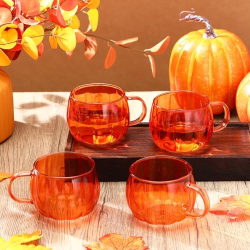 Didaey 4 Pcs Fall Pumpkin Coffee Mugs Bulk Orange Thanksgiving Glass Cups - Image 4