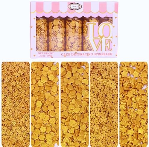 Confect Christmas Sprinkles | Gold Sprinkles | Mix Heart & Star | Flower & Snowflakes For Cake Decorating Sprinkle | Edible Sprinkle for Cupcakes - Vegan, Gluten-Free, Nut-Free, Soy-Free, Dairy-Free- 5 Oz by CONFECTTHECAKEDECORATINGCO