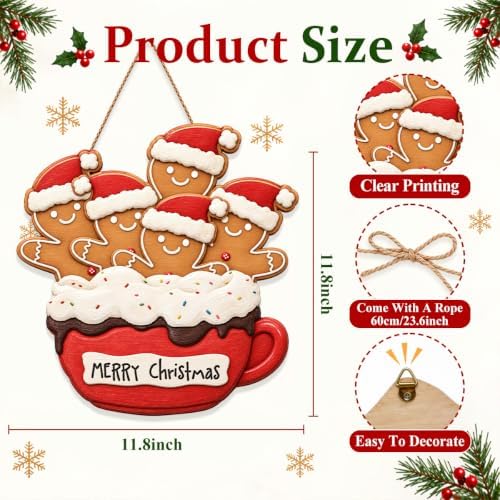 Gingerbread Christmas Decorations Merry Christmas Hanging Wooden Sign - Image 3