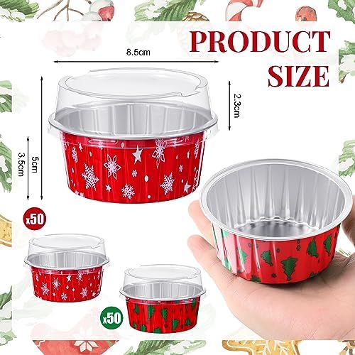 Umigy 100 Pcs Christmas Aluminum Foil Baking Cups with Lids, Snowflake,Tree - Image 2