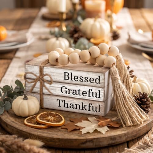 4pcs Thanksgiving Table Decor Blessed Grateful Thankful Book Sign - Image 3