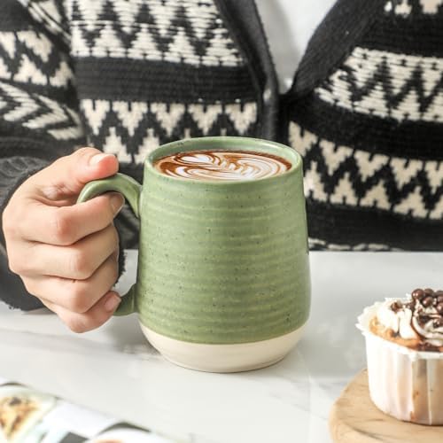 HASENSE Porcelain Coffee Mugs Set of 6, 15 Ounce Large Ceramic Coffee Cups Set with Handle for Latte, Tea, Cocoa and Hot Chocolate, Green Coffee Mugs for Men and Women, Microwave Safe - Image 3